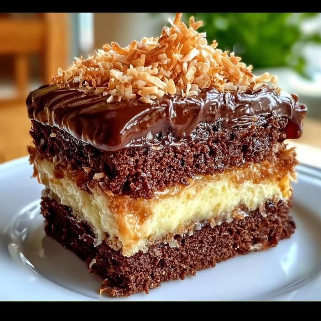 Murzynek z Masą Budyniową i Kruszonką Kokosową